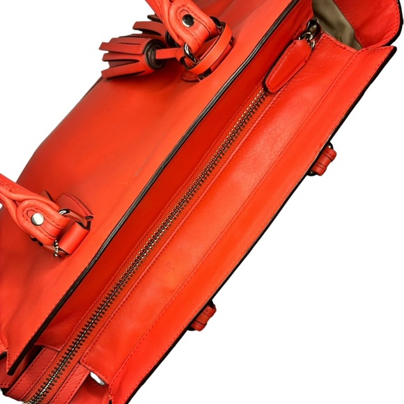 Coach Large Leather Tassel Tote-Coral - Picture 4 of 16